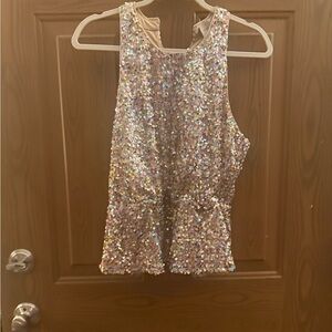Adelyn Rae Sequin Tank Top in Silver and Cream